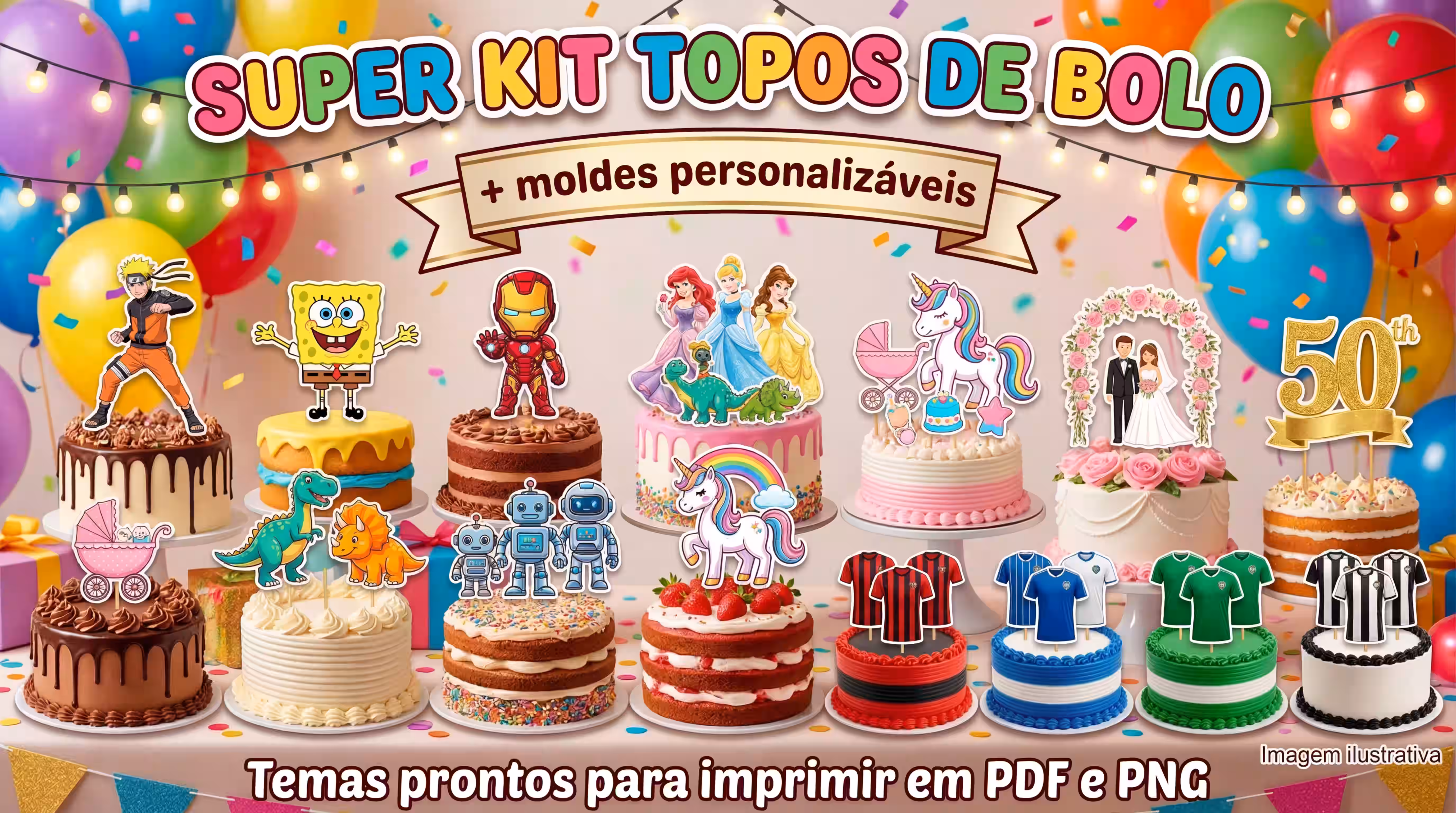 Mega Kit Topos de Bolo prontos para imprimir